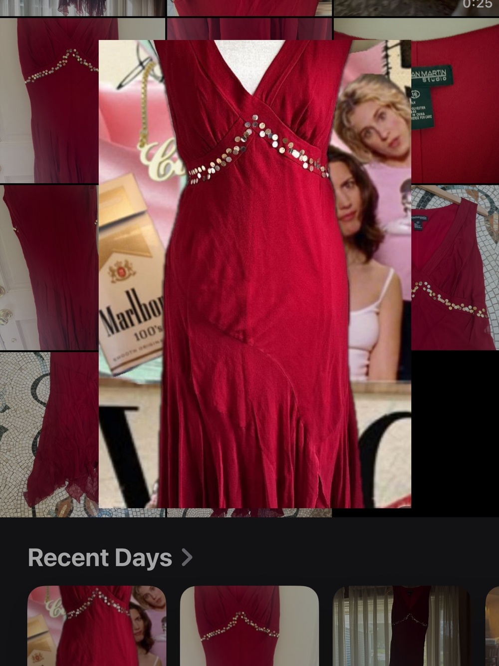Elegant Red V-Neck Evening Dress with Sequin Waist Detail